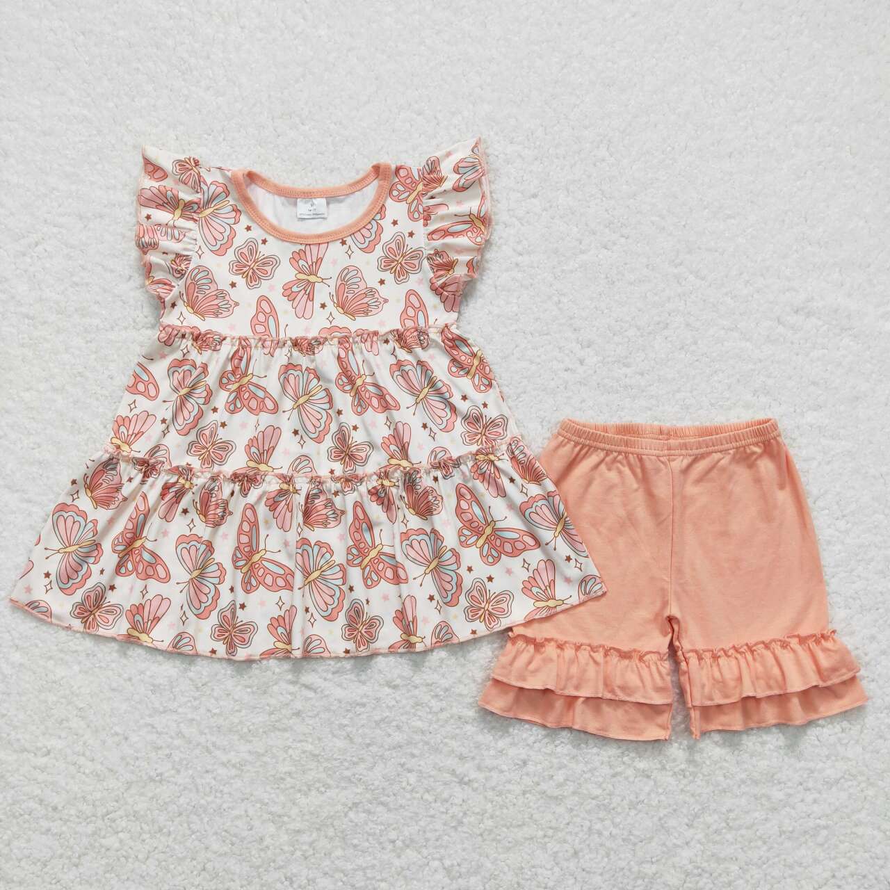 GSSO1076 baby girl clothes orange butterfly toddler girl summer outfit infant summer shorts set