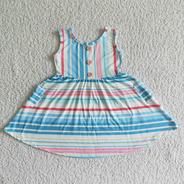 GSD0030 kids clothing colorful stripe sleeveless summer dress-promotion 2024.3.30 $5.5