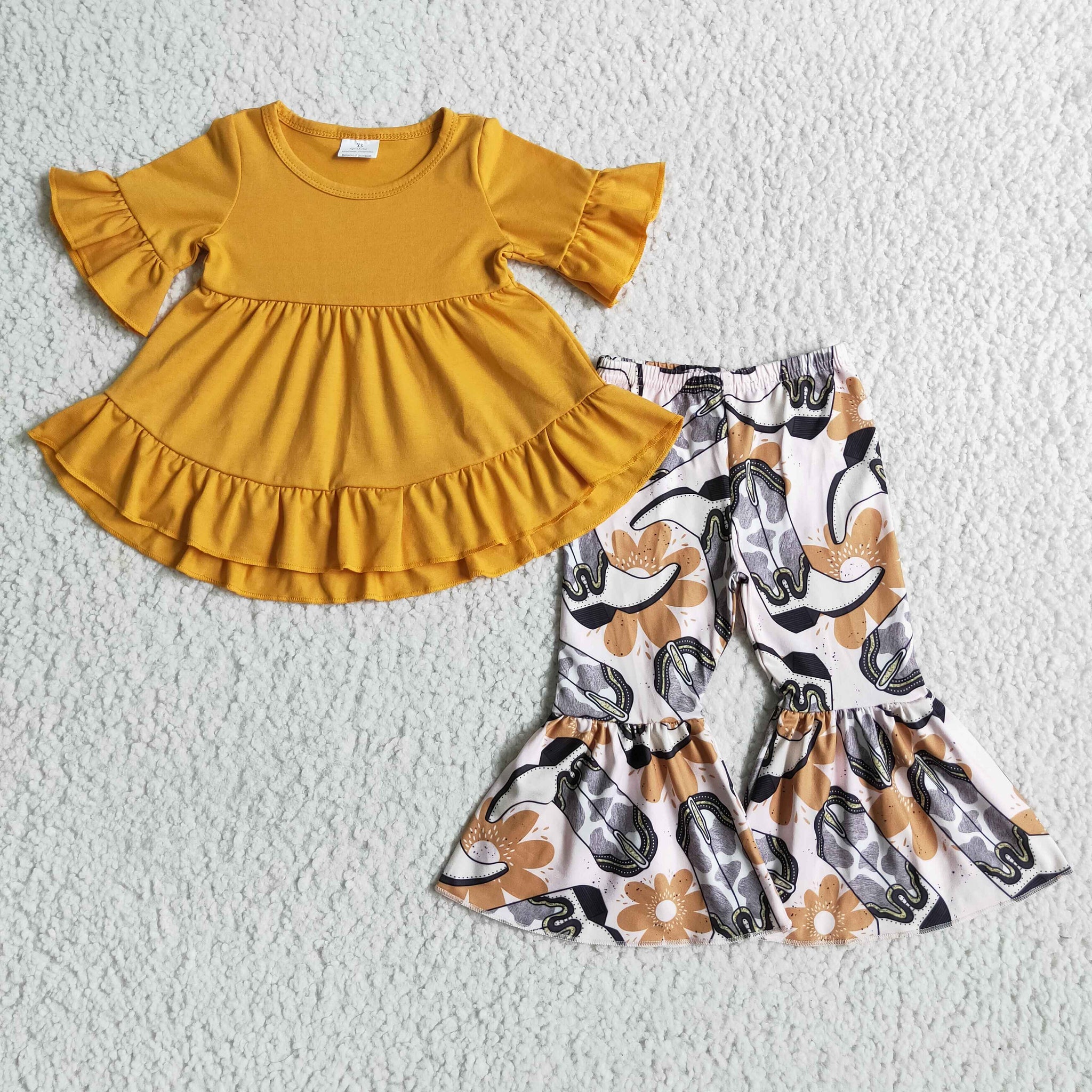 GSPO0104 girl fall spring yellow short slevee set