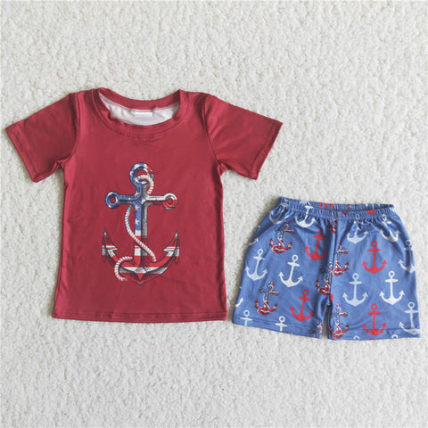 C14-39 boy clothes red anchor july 4th patriotic set-promotion 2024.5.3 $5.5