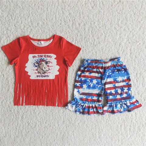 C15-2 girl clothes cow star july 4th patriotic set-promotion $5.5 2024.4.27