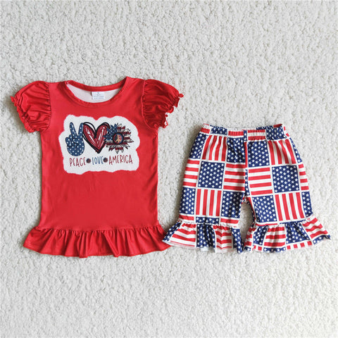 D12-15 girl clothes peace love america flag july 4th patriotic set-promotion 2024.5.11 $5.5