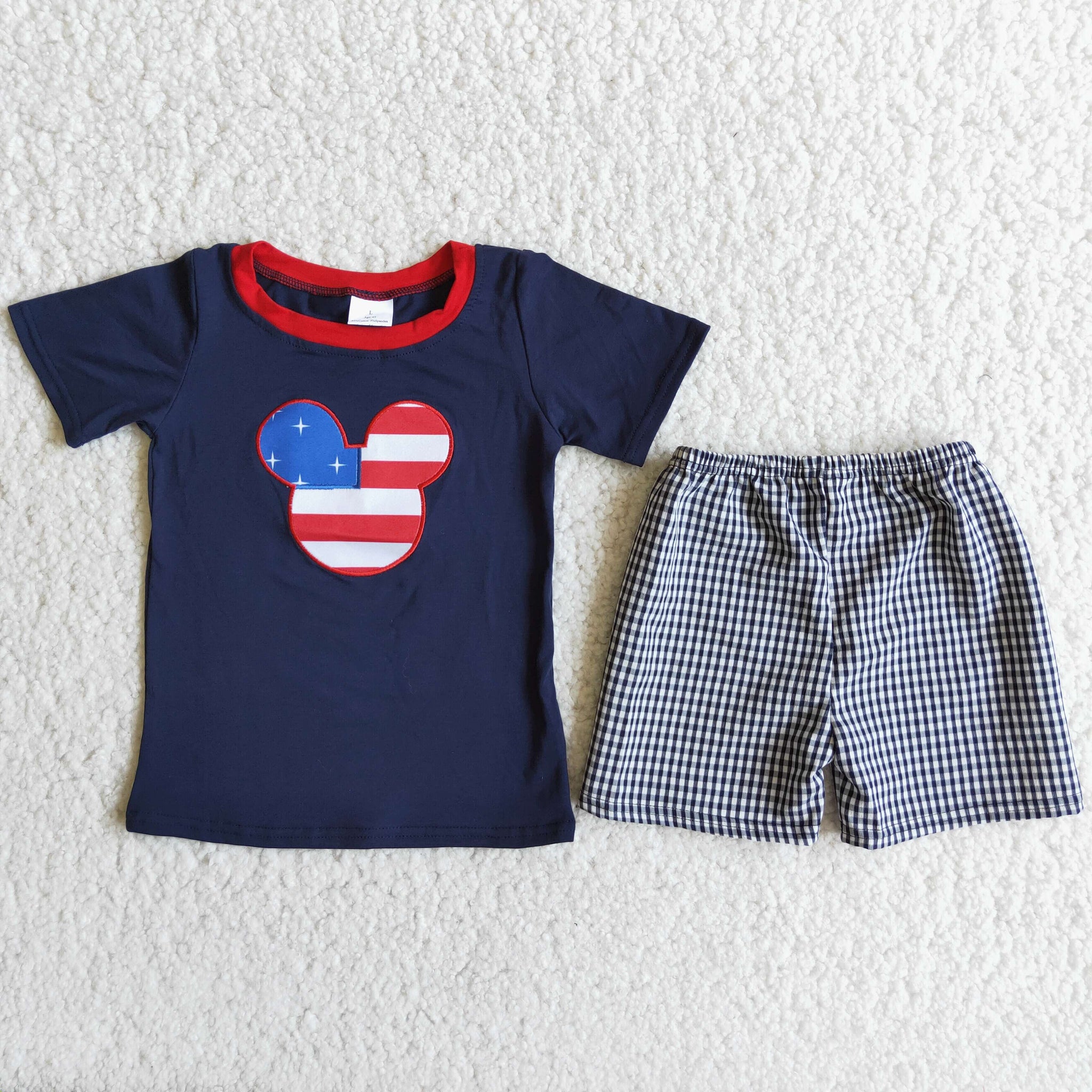 D9-16 boy cartoon emboridery july 4th summer red set-promotion 2024.5.25 $5.5