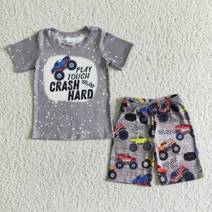 BSSO0070 kids clothing boy grey truck summmer set-promotion 2024.4.22 $5.5