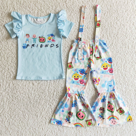 kids clothing cartoon blue shark spring fall short sleeve set