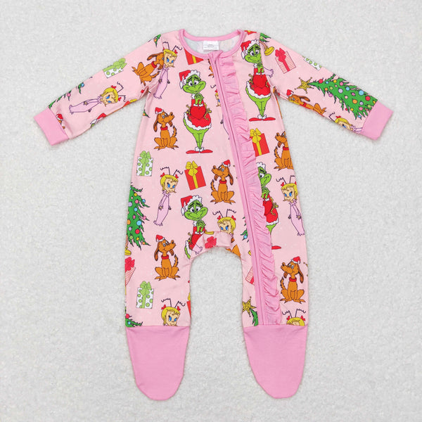 LR0806 RTS baby girl clothes cartoon pink zipper girl christmas romper