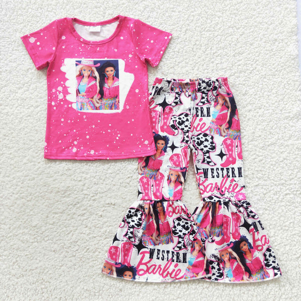 GSPO0808 toddler girl clothes cartoon girl bell bottom set