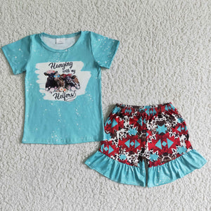 GSD0046 kids clothing cow blue short sleeve summer set-promotion 2024.4.27 $5.5