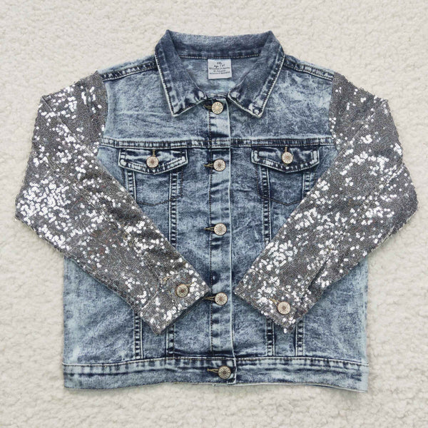 GT0148 kids clothes girls sequin denim coat jackets