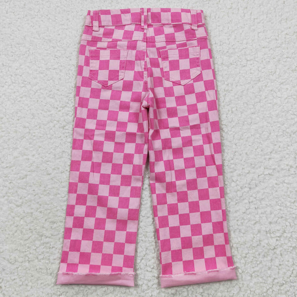 P0096 RTS kids clothes girls jeans pink plaid denim pant