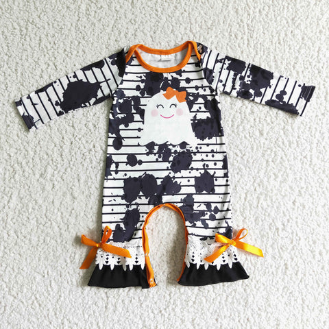 6 B1-31 girl halloween cute ghost orange romper