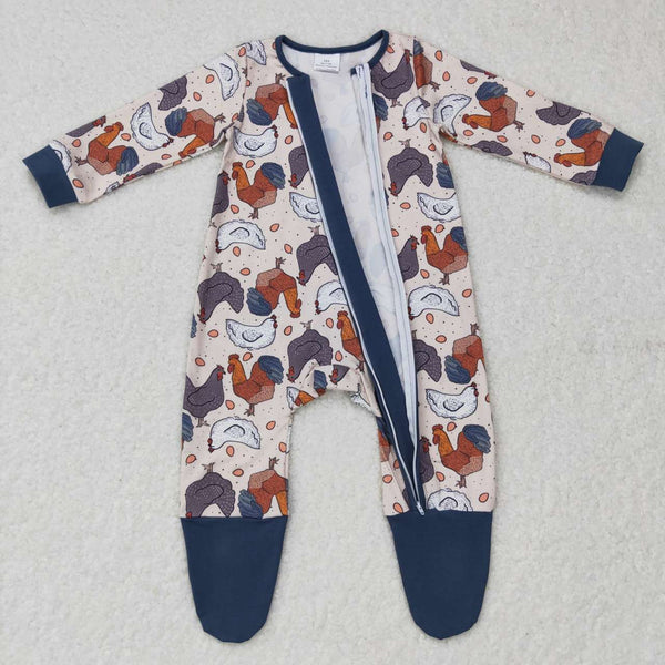 LR0560 baby girl clothes chicken farm zipper winter romper