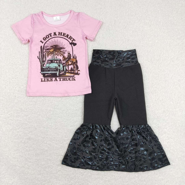 GSPO1192  baby clothes girls l got a heart like a truck bell bottoms outfit