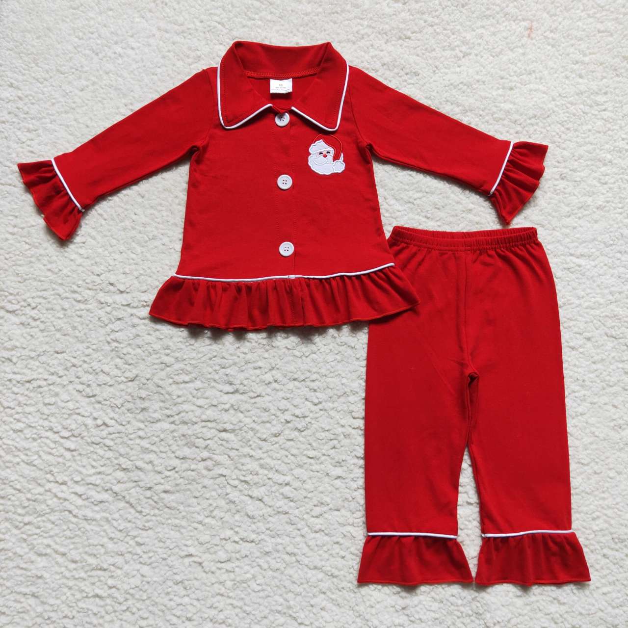 GLP0699 RTS  toddler girl clothes girl christmas outfit red santa claus embroidery girl christmas pajamas set