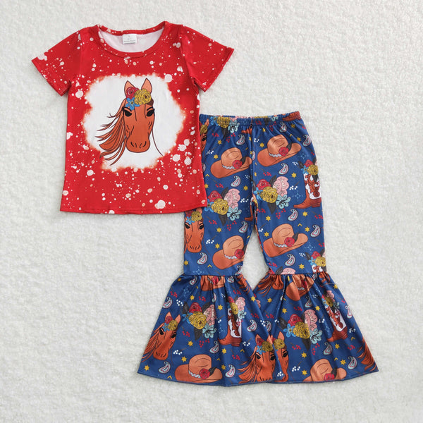 GSPO0869 toddler girl clothes horse girl bell bottom set
