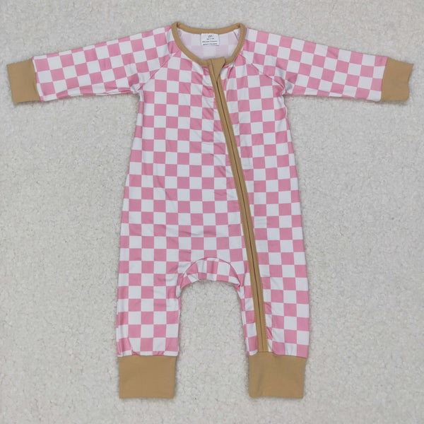 LR0731 baby clothes pink plaid baby winter romper
