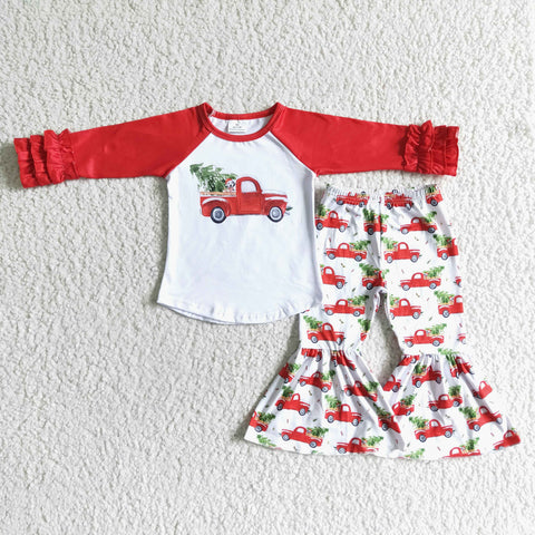 6 B9-19 girl christmas truck tree red winter long sleeve set