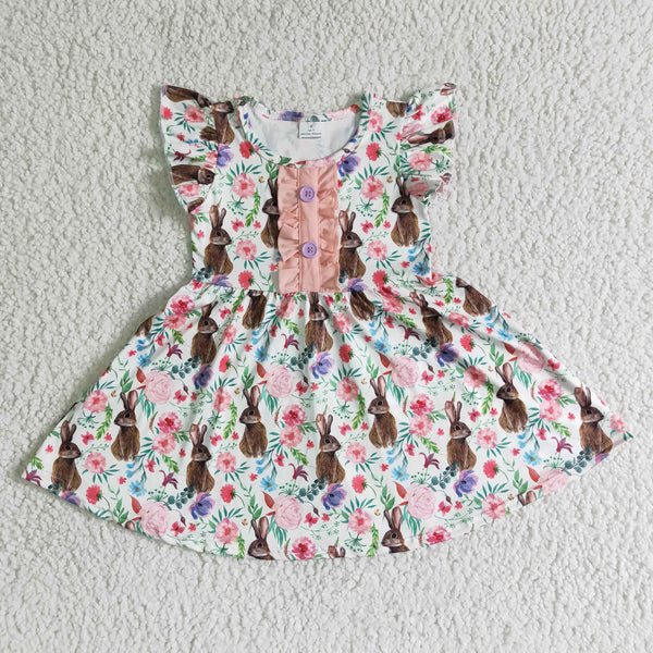 B11-30 kids clothes easter bunny flutter sleeve dress