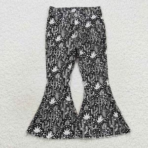 P0158 kids clothes girls cactus black bell bottom jeans flare pant