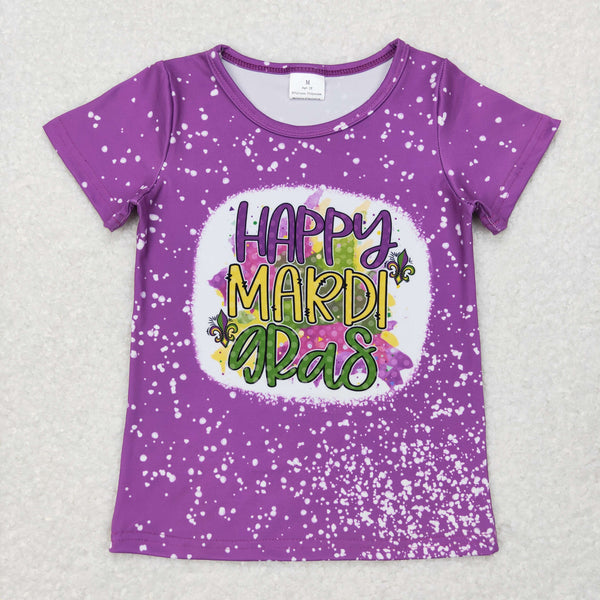 GT0374 baby girl clothes happy Mardi Gras purple tshirt