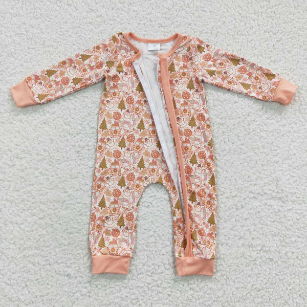 LR0295 girls winter clothes cow floral kids zipper romper