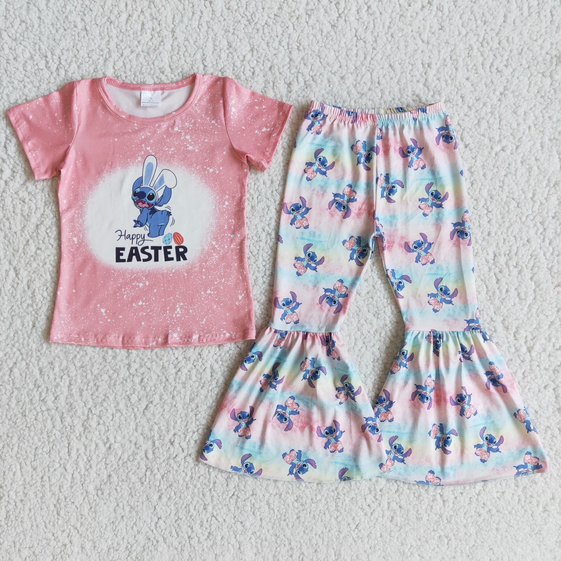 girl easter cartoon pink short sleeve fall spring set