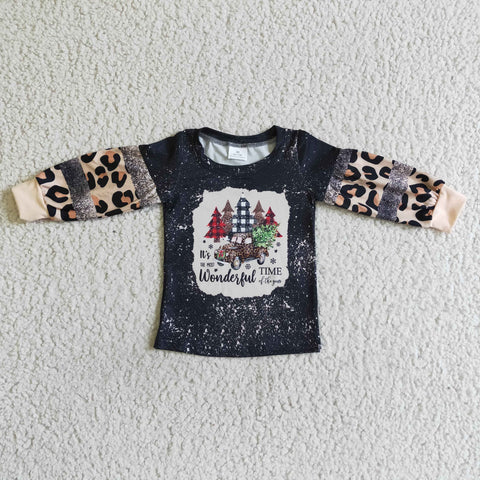 BT0037 boy winter tree car leopard top