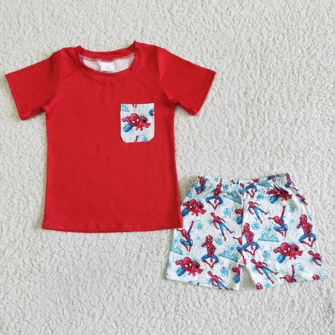 kids clothing red cartoon boy summer set