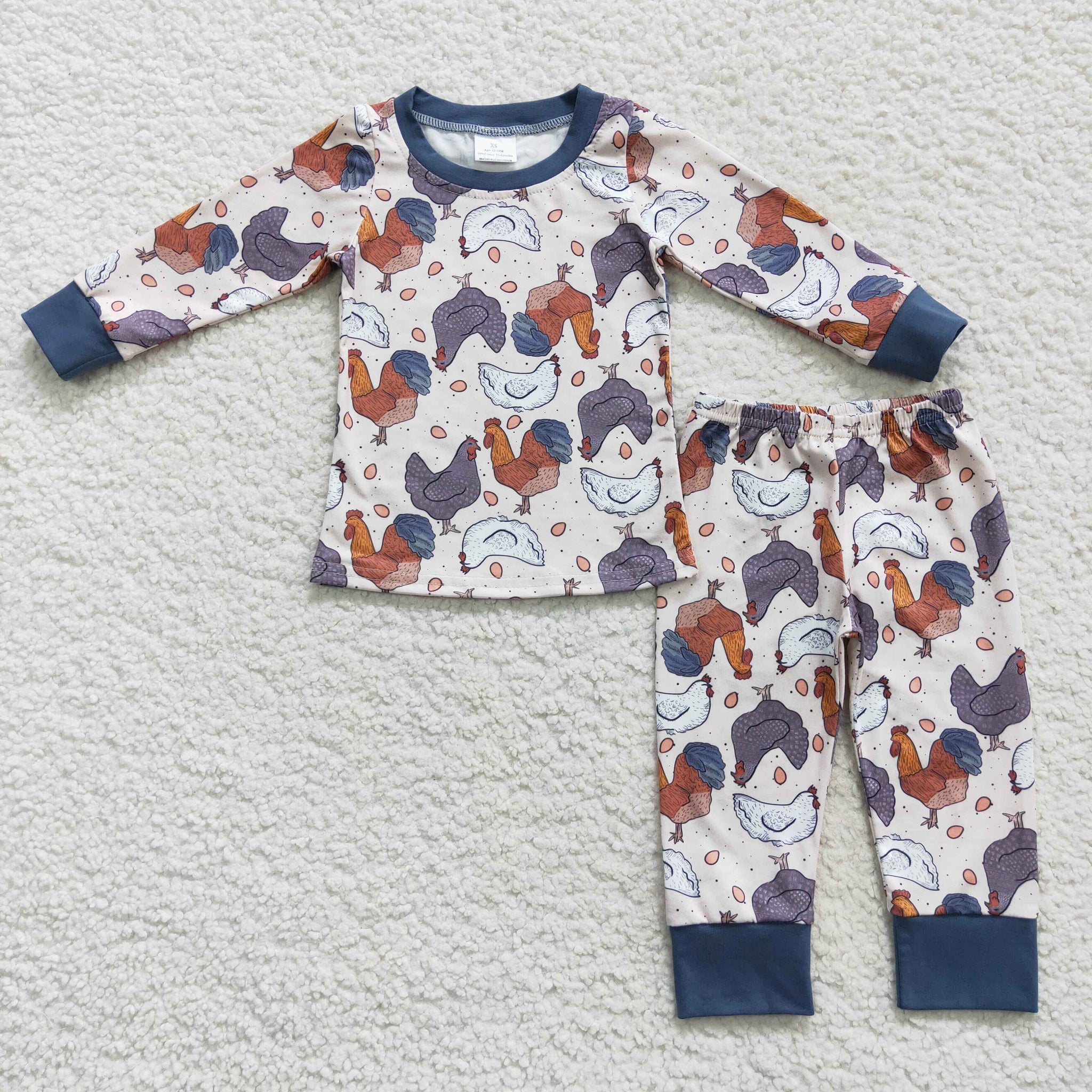 BLP0280 RTS toddler boy clothes chicken farm boy winter pajamas set