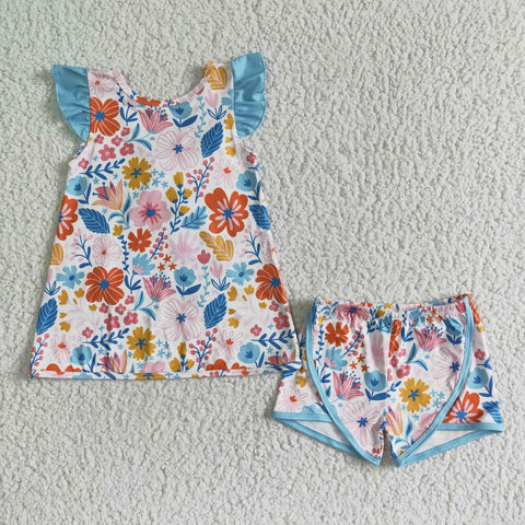 GSSO0098 kids clothing floral big bow summer set-promotion 2024.5.25 $5.5