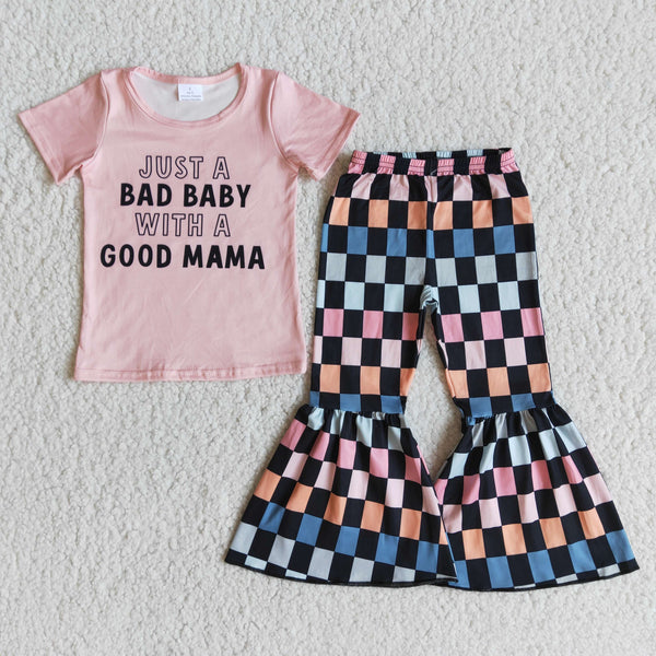 E8-28 girl just a bad baby with a good mum fall spring short sleeve set-promotion 2024.2.24