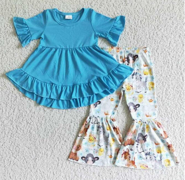 gspo0112 girl fall spring blue short sleeve set