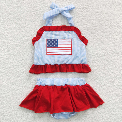 S0134 baby girl clothes embroidery 4th of July toddler girl patriotic outfit