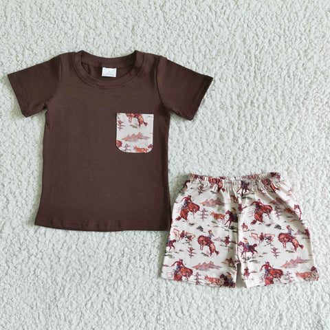 kids clothing boy summer brown pocket short sleeve set