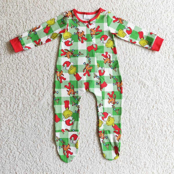 LR0194 baby girl clothes zipper green christmas romper