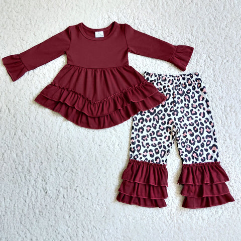 6 B4-38 girl dark red leopard winter long sleeve set-promotion 2023.12.30