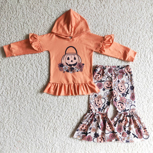 GLP0213 RTS baby girls clothes pumpkin halloween custom hoodies set