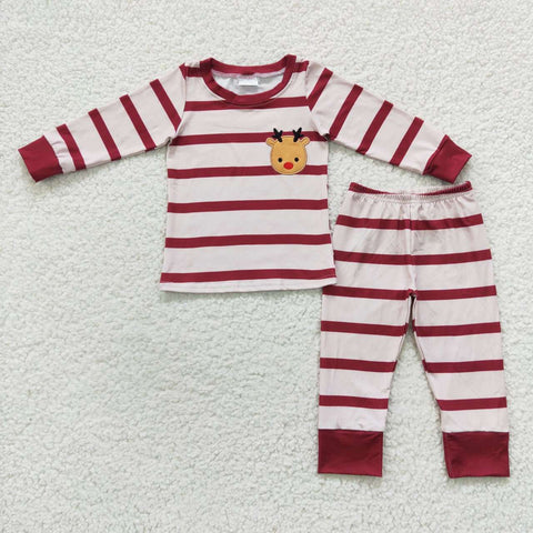 GLP0549 baby boy clothes deer embroidery girl christmas pajamas set