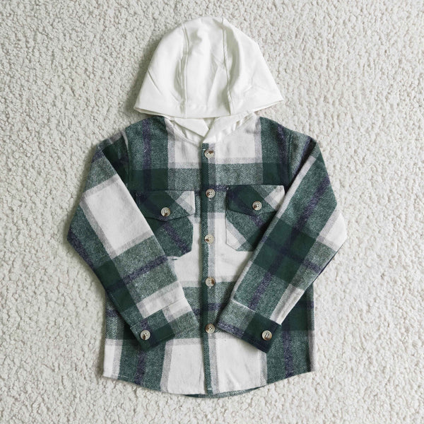 BT0075 toddler clothes green plaid  hoodies shirt