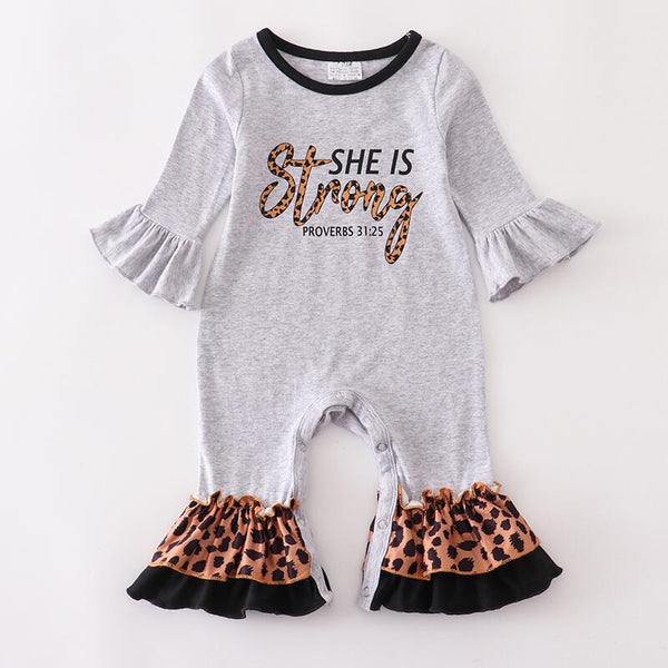 LR0216 SHE'S strong leopard baby girl clothes winter romper