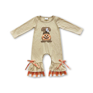 LR0290 baby girl halloween romper dog pumpkin embroidery halloween clothes