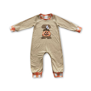 LR0291 RTS baby boy halloween romper dog pumpkin embroidery halloween clothes