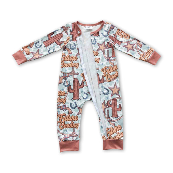 LR0307 baby girl clothes zipper cowboys cactus winter romper