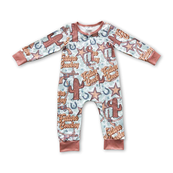 LR0307 baby girl clothes zipper cowboys cactus winter romper