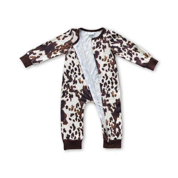 LR0308 baby girl clothes cow print zipper winter romper