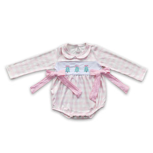 LR0334 RTS baby girl clothes pink tree embroidery  girl christmas bubble