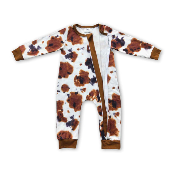 LR0437 baby clothes cow print winter zipper romper