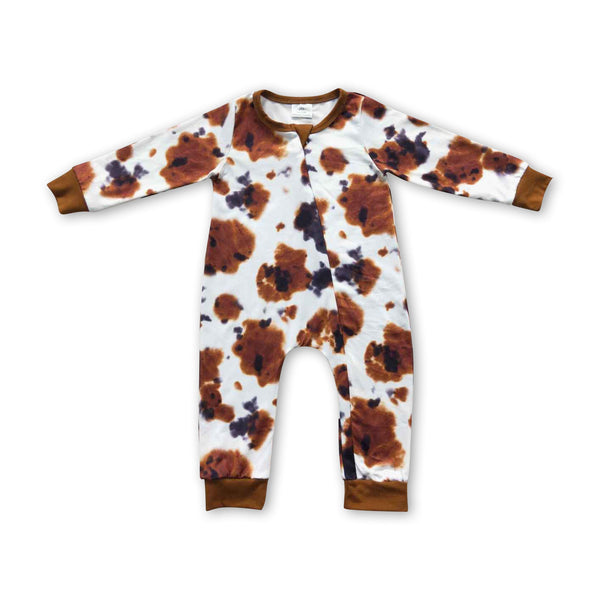 LR0437 baby clothes cow print winter zipper romper