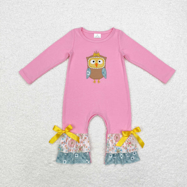 LR0494 RTS baby girl clothes owl winter romper embroidery