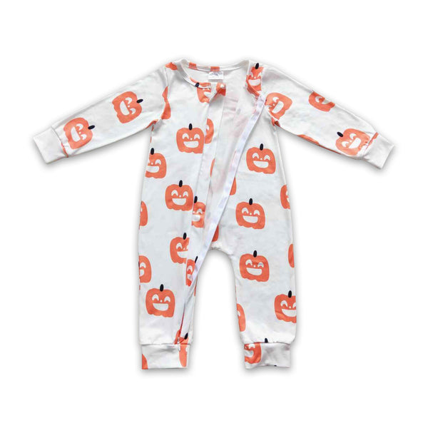 LR0495 baby clothes pumpkin halloween zipper winter romper